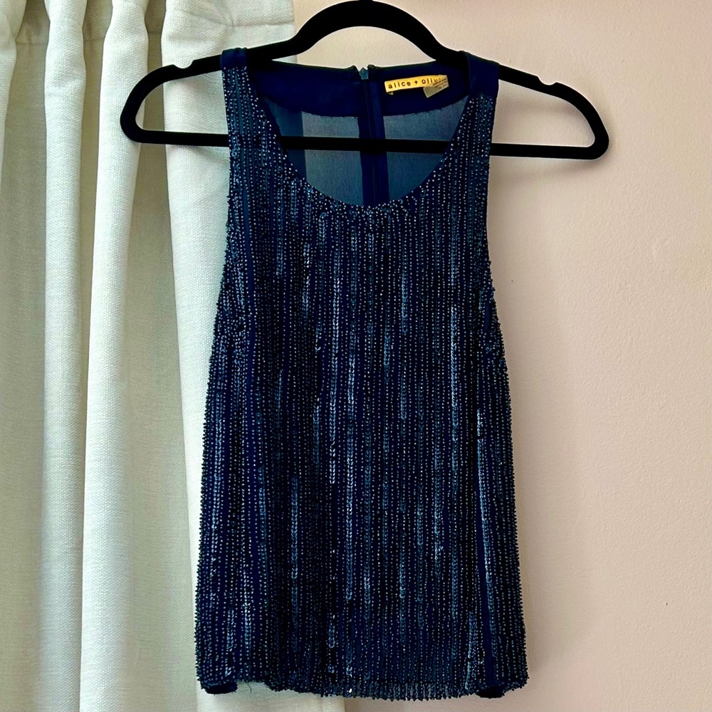 Alice + Olivia Beaded Sequin Silk Tank - Size XS